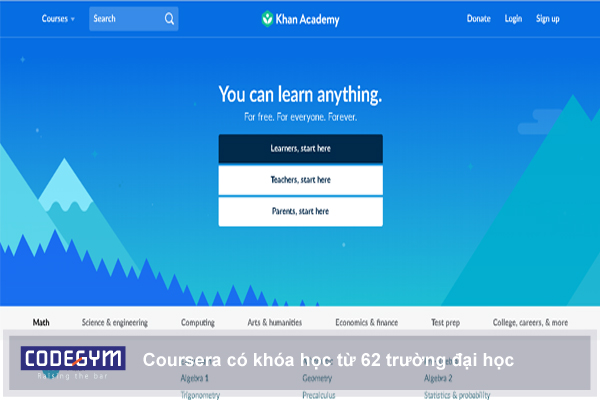  Khan academy tập hợp đầy đủ các kiến thức từ nhiều lĩnh vực