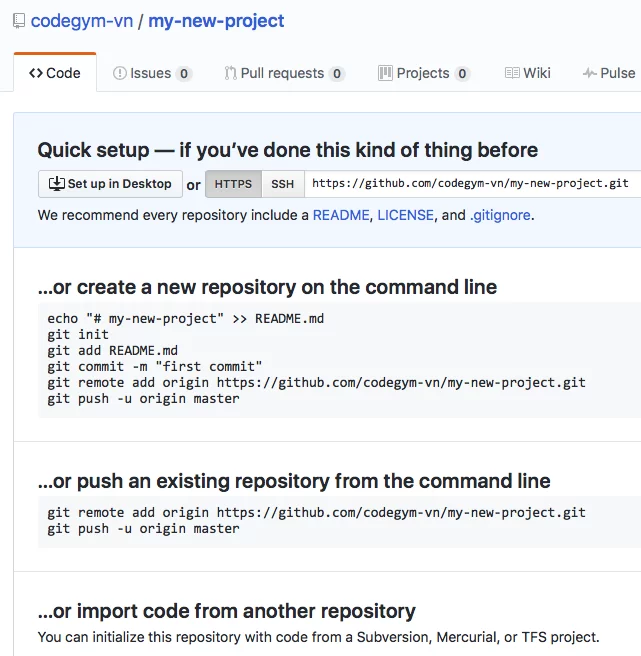 Tạo dự án mới trên GitHub