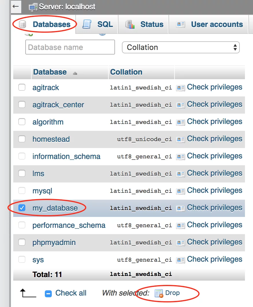 Tạo và xóa CSDL trên PHPMyAdmin