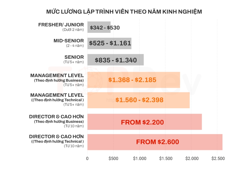 mức lương lập trình viên theo năm kinh nghiệm