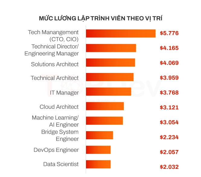 mức lương lập trình viên theo vị trí