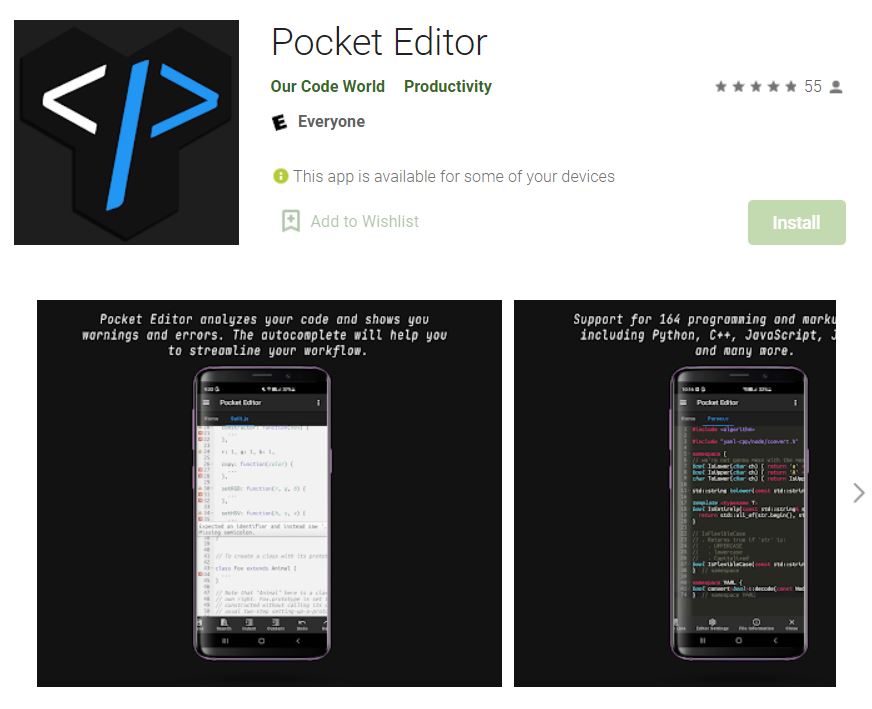 ứng dụng code trên điện thoại android