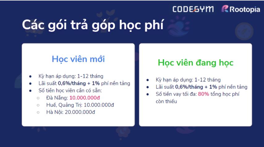 Các gói trả góp học phí tại CodeGym Đà Nẵng