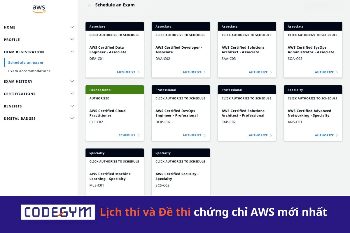 Lịch thi và Đề thi chứng chỉ AWS mới nhất