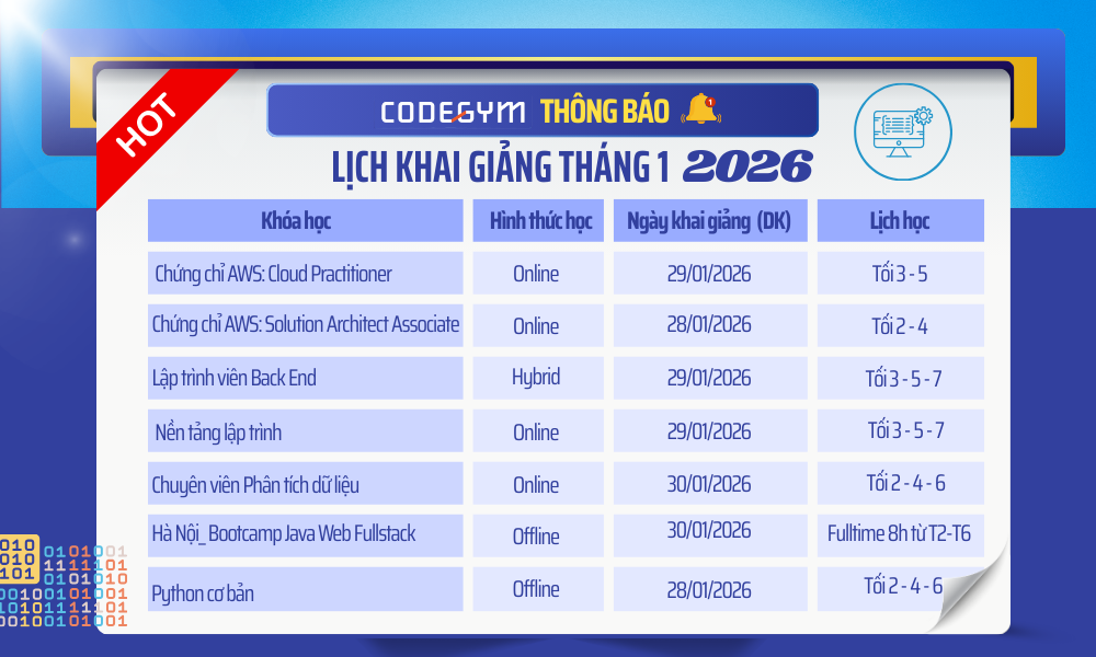 lịch khai giảng tháng 1/2026