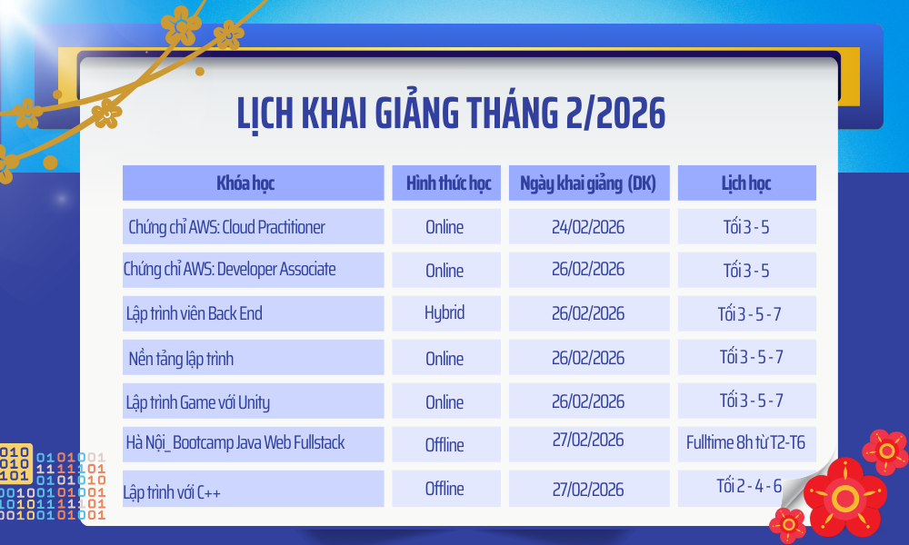 chi tiết lịch khai giảng tháng 2/2026